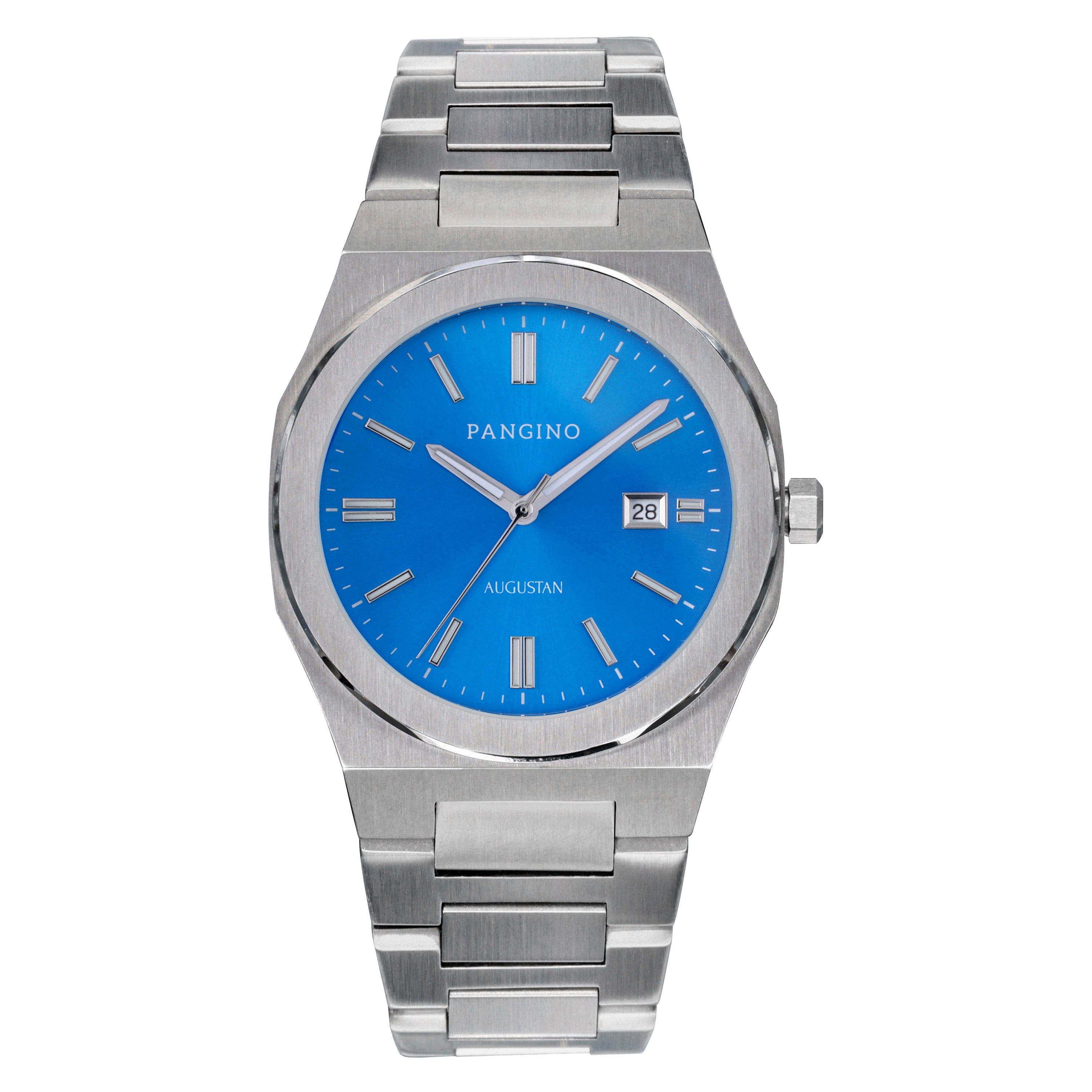 Front of Pangino Augustan blue dial watch