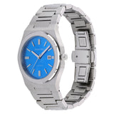 Tilted front angle of Pangino Augustan blue dial watch