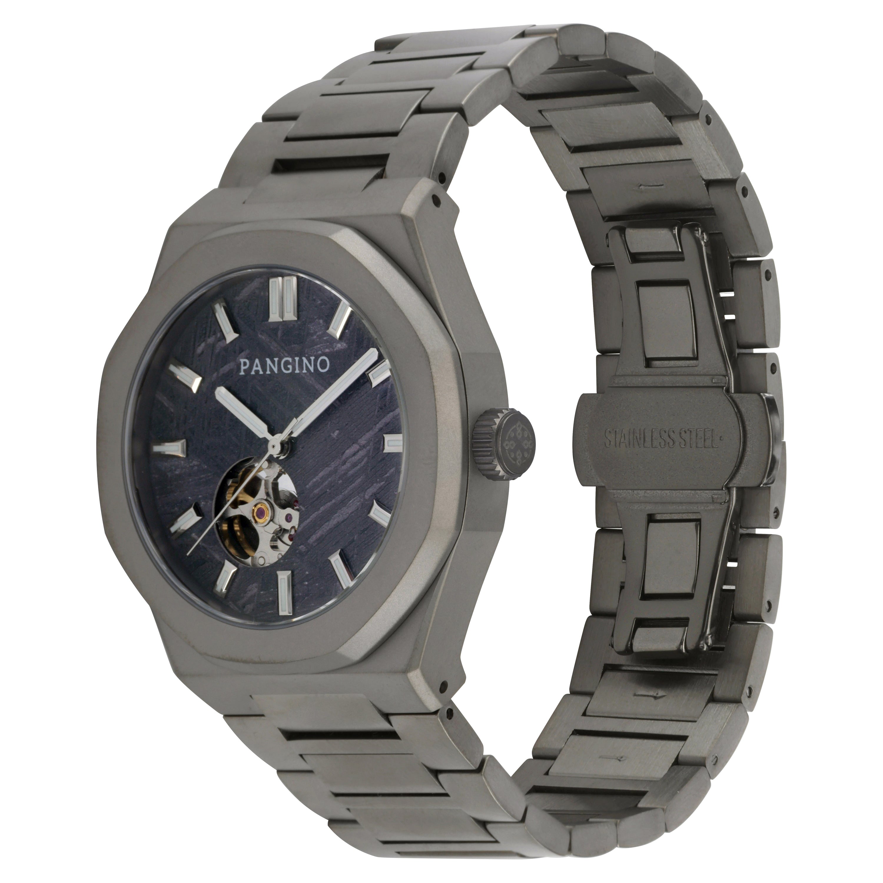 Tilted front angle of Pangino Celestial Open Heart watch