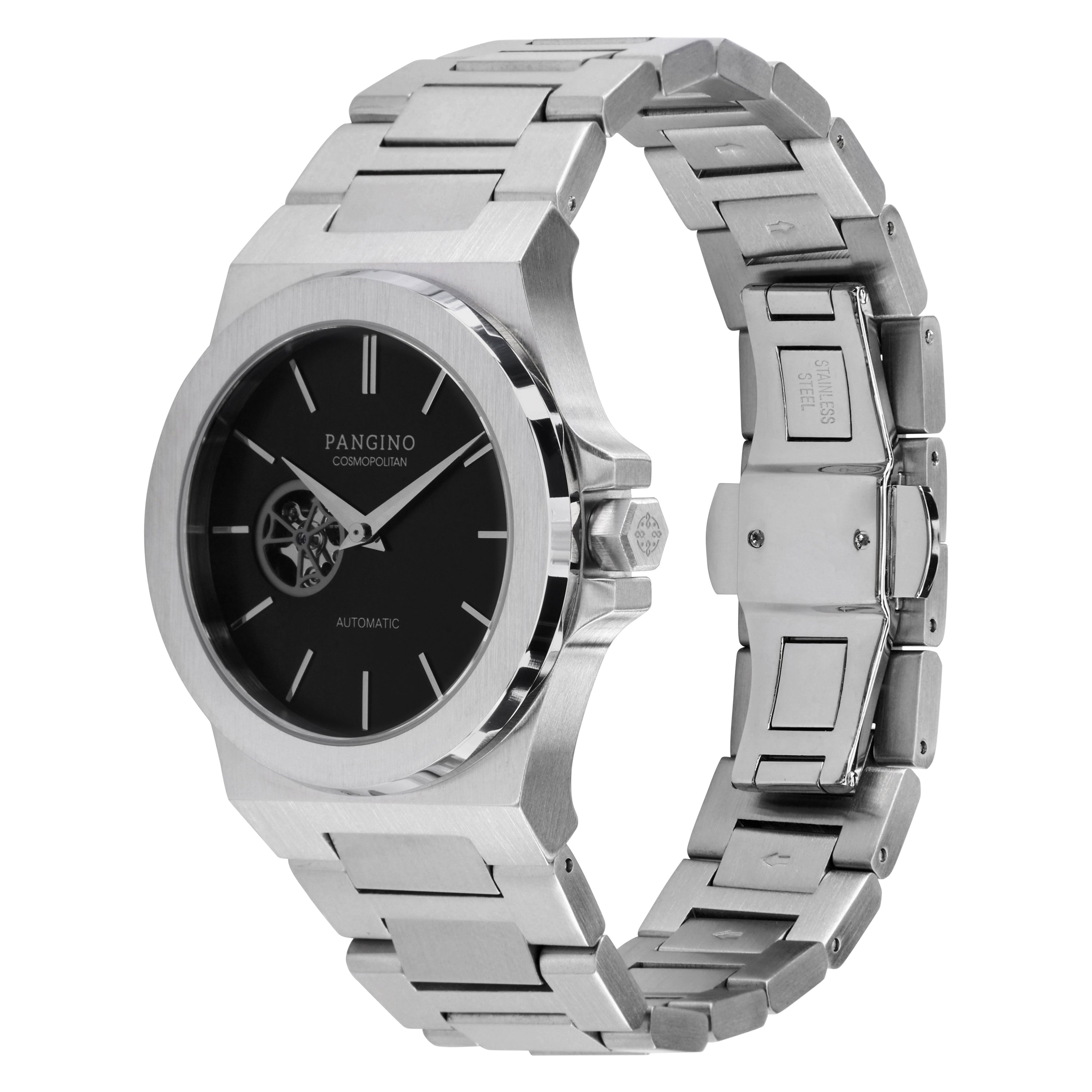 Tilted front angle of Pangino Cosmopolitan Open Heart watch
