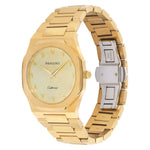 Tilted front angle of Pangino Easterner all gold-tone watch