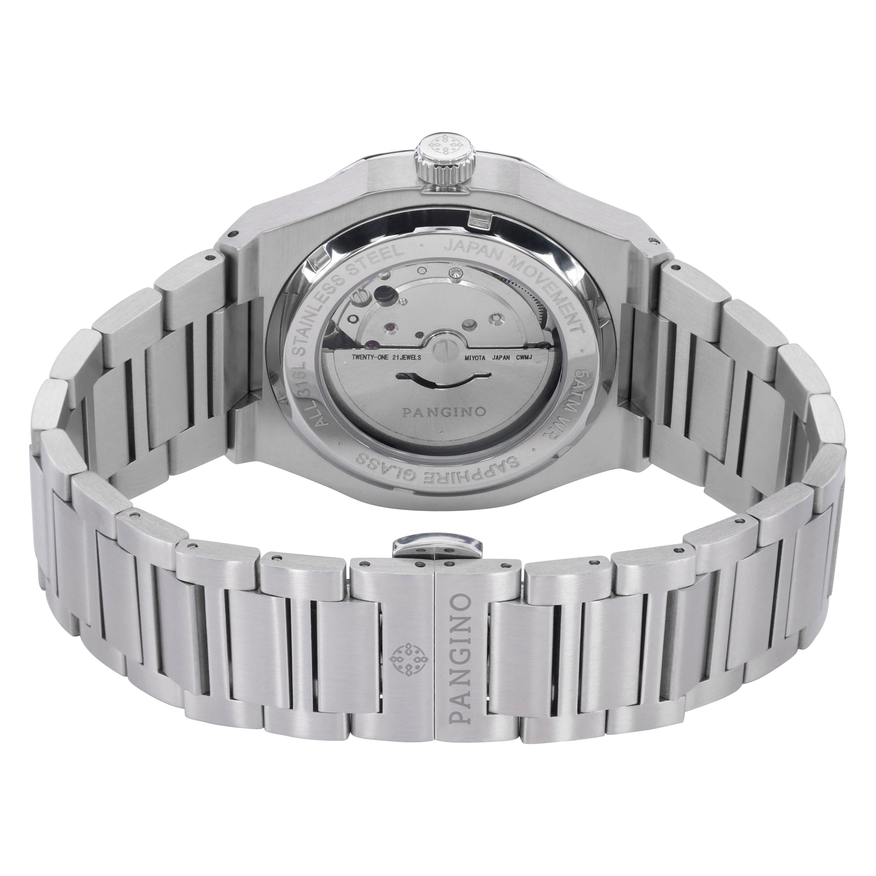 Back of Pangino Signature black dial watch