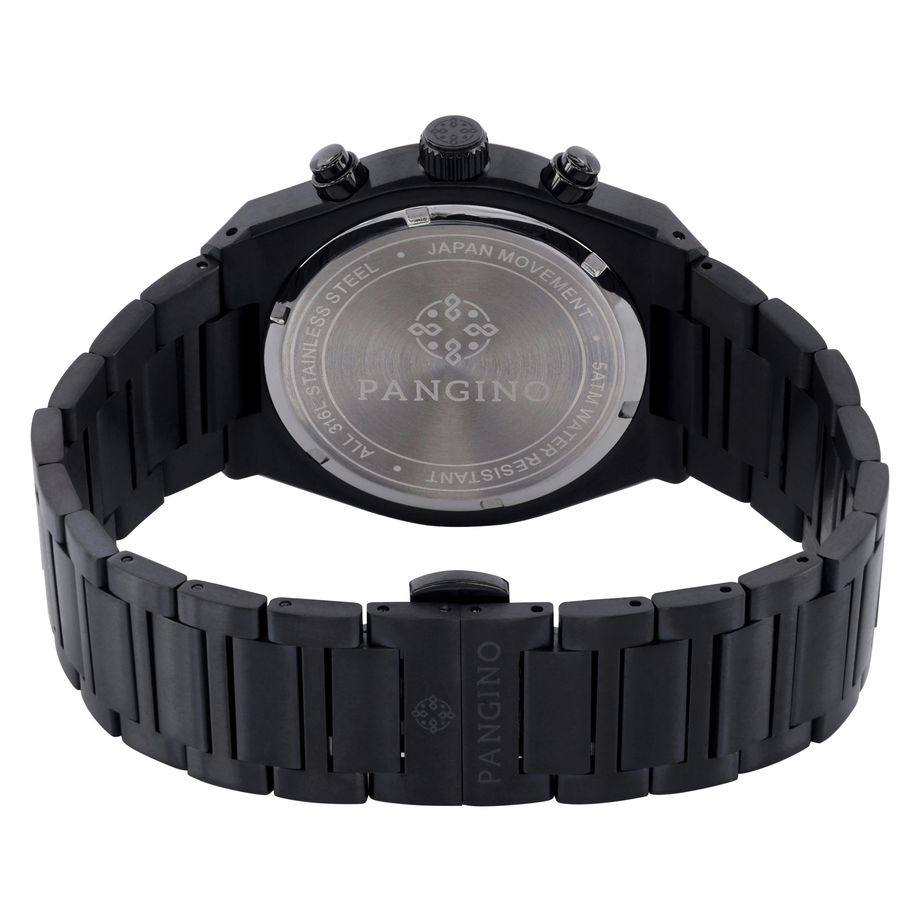 Back of Pangino Urban Chronograph all black watch