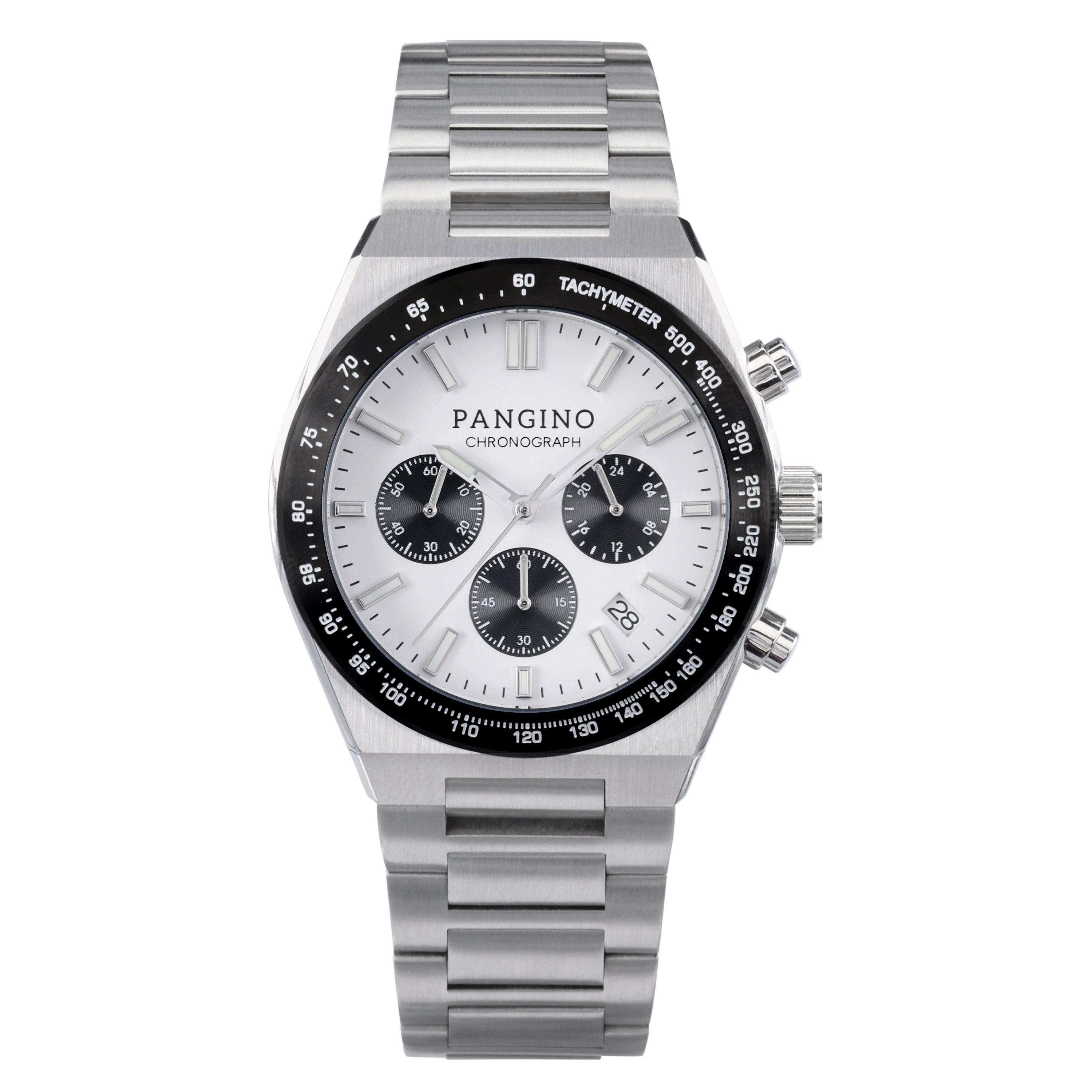 Front of Pangino Urban Chronograph panda dial watch
