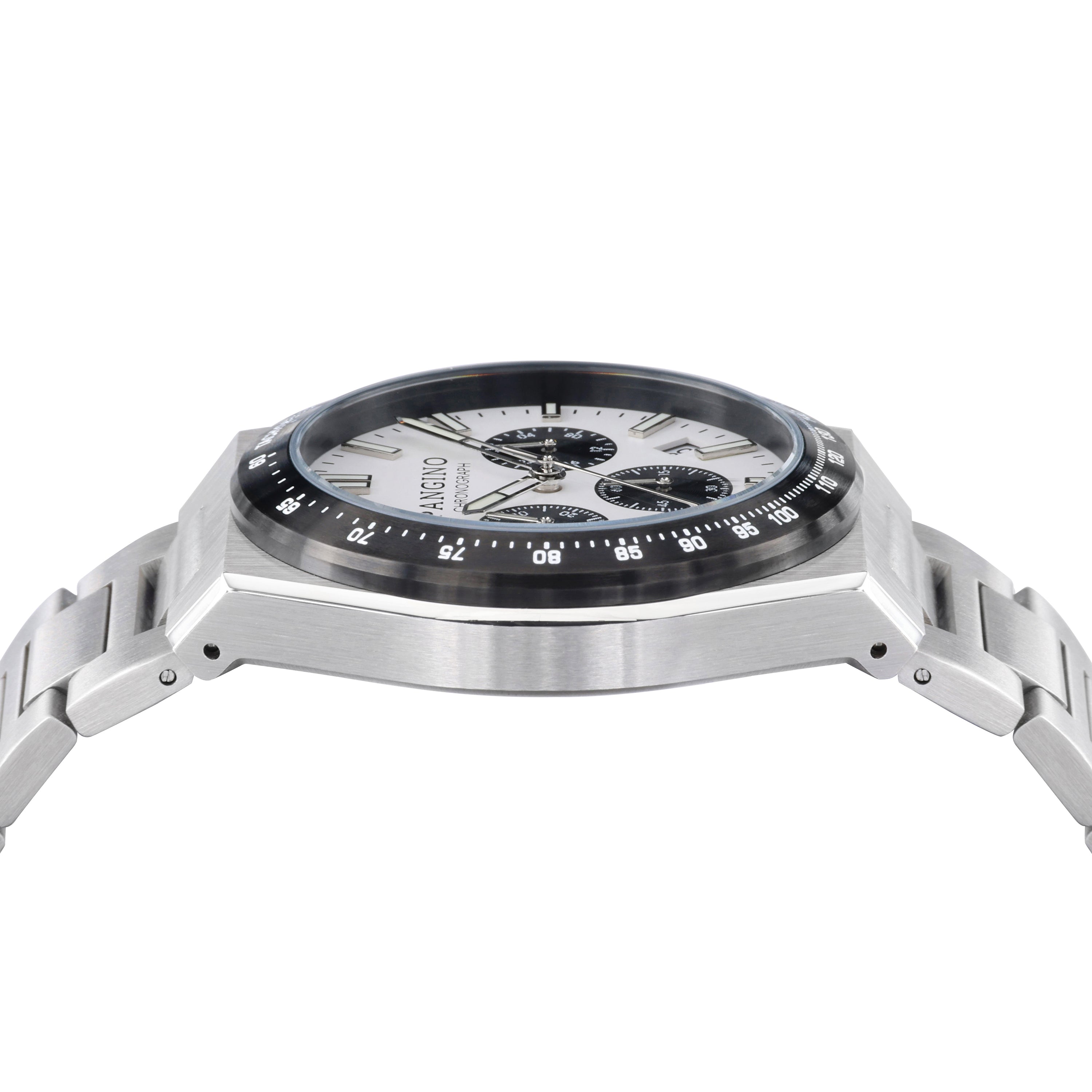 Left side of Pangino Urban Chronograph panda dial watch