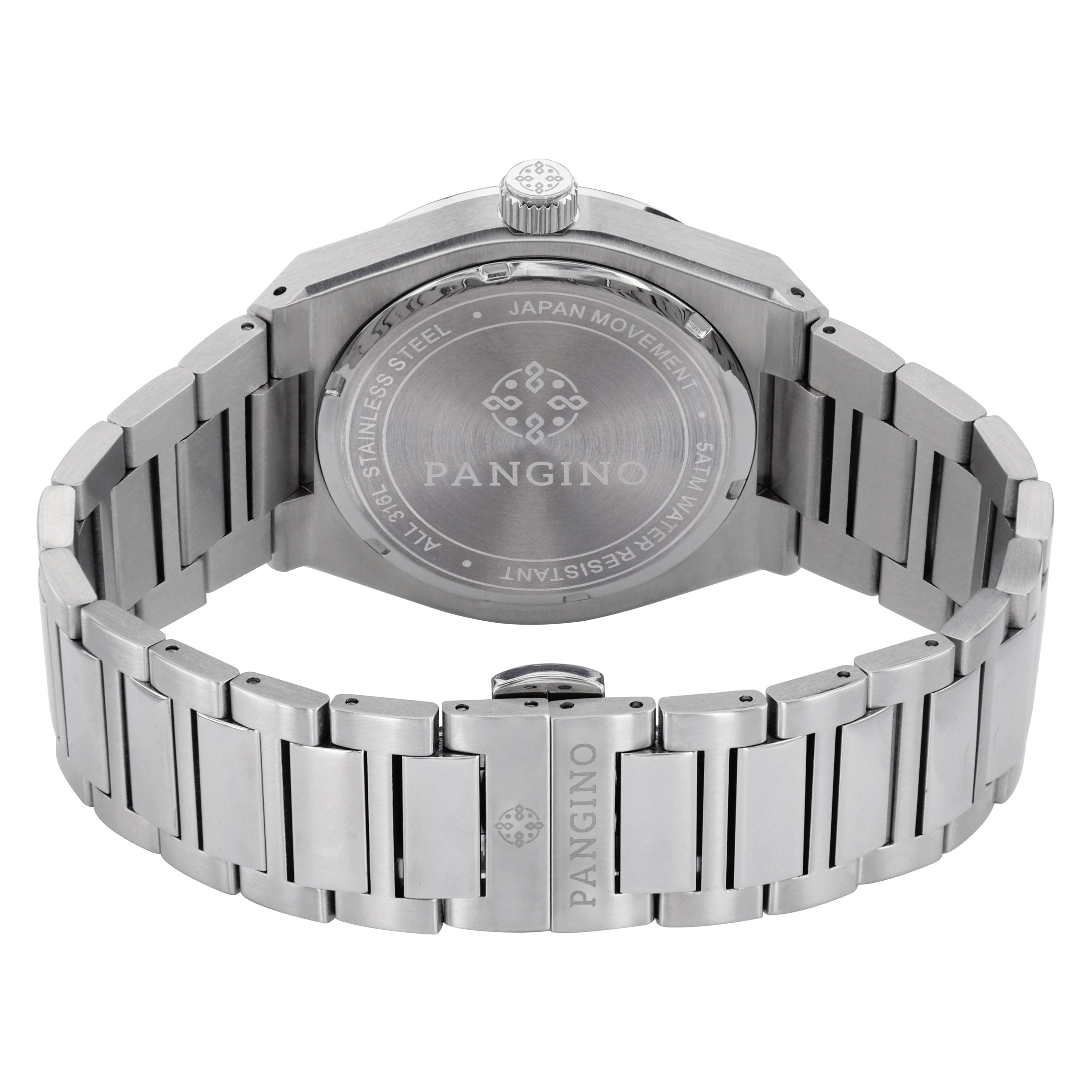Back of Pangino Urbanite blue dial watch