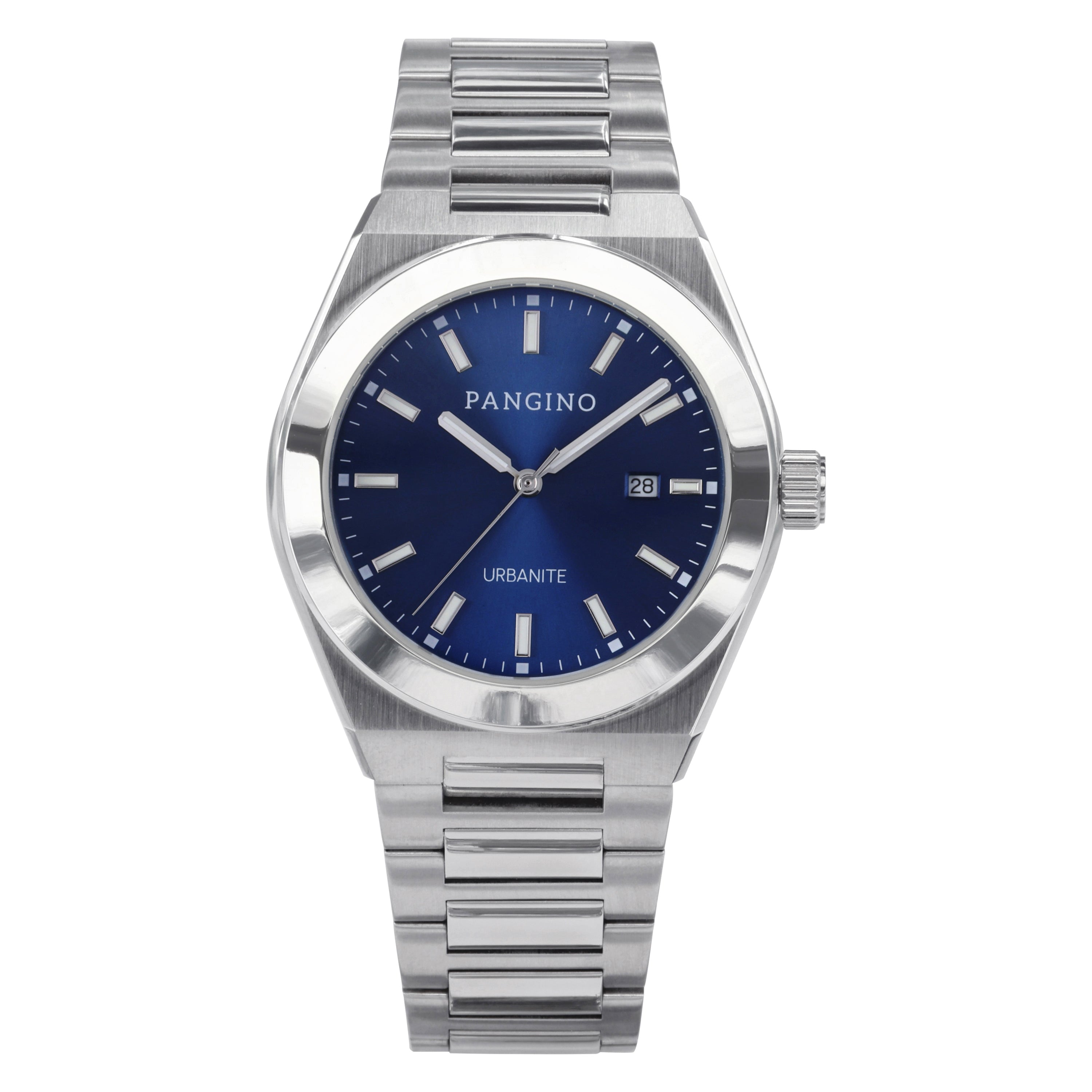 Front of Pangino Urbanite blue dial watch