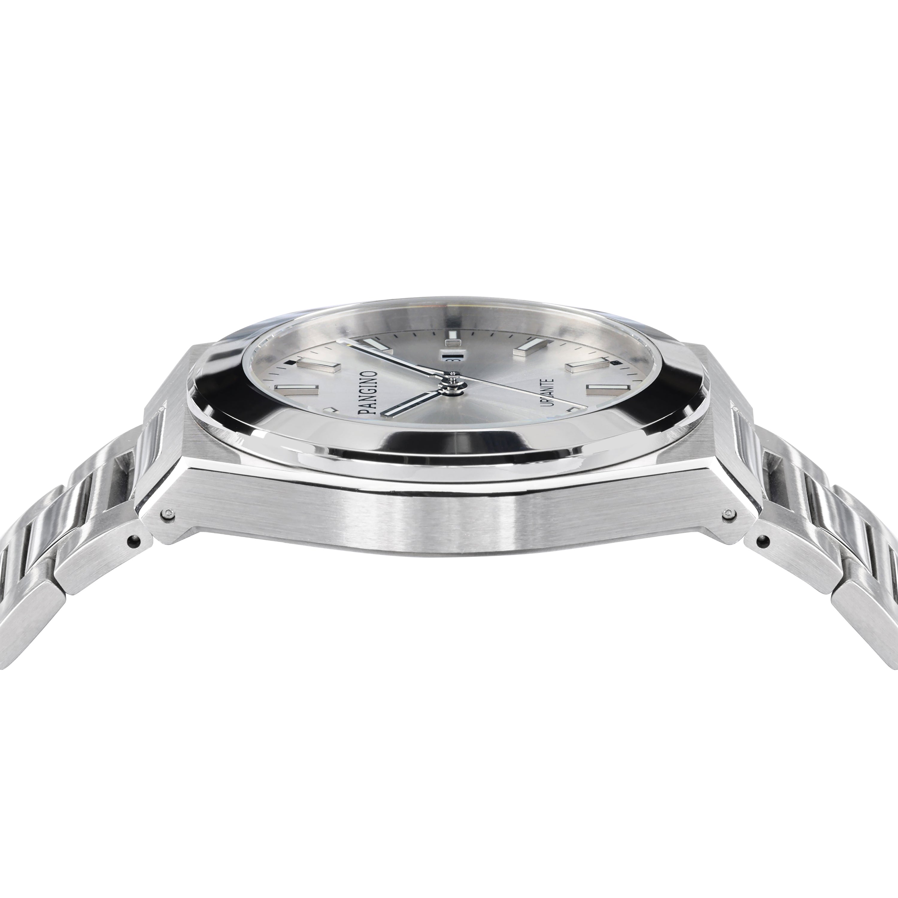 Left side of Pangino Urbanite silver-tone dial watch