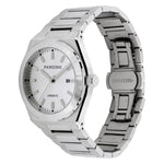 Tilted front angle of Pangino Urbanite silver-tone dial watch